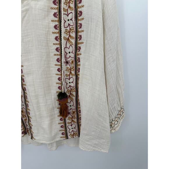 ANA A New Approach Top Women LARGE Cream Long Sleeve Floral Tassel Tie - Picture 3 of 8